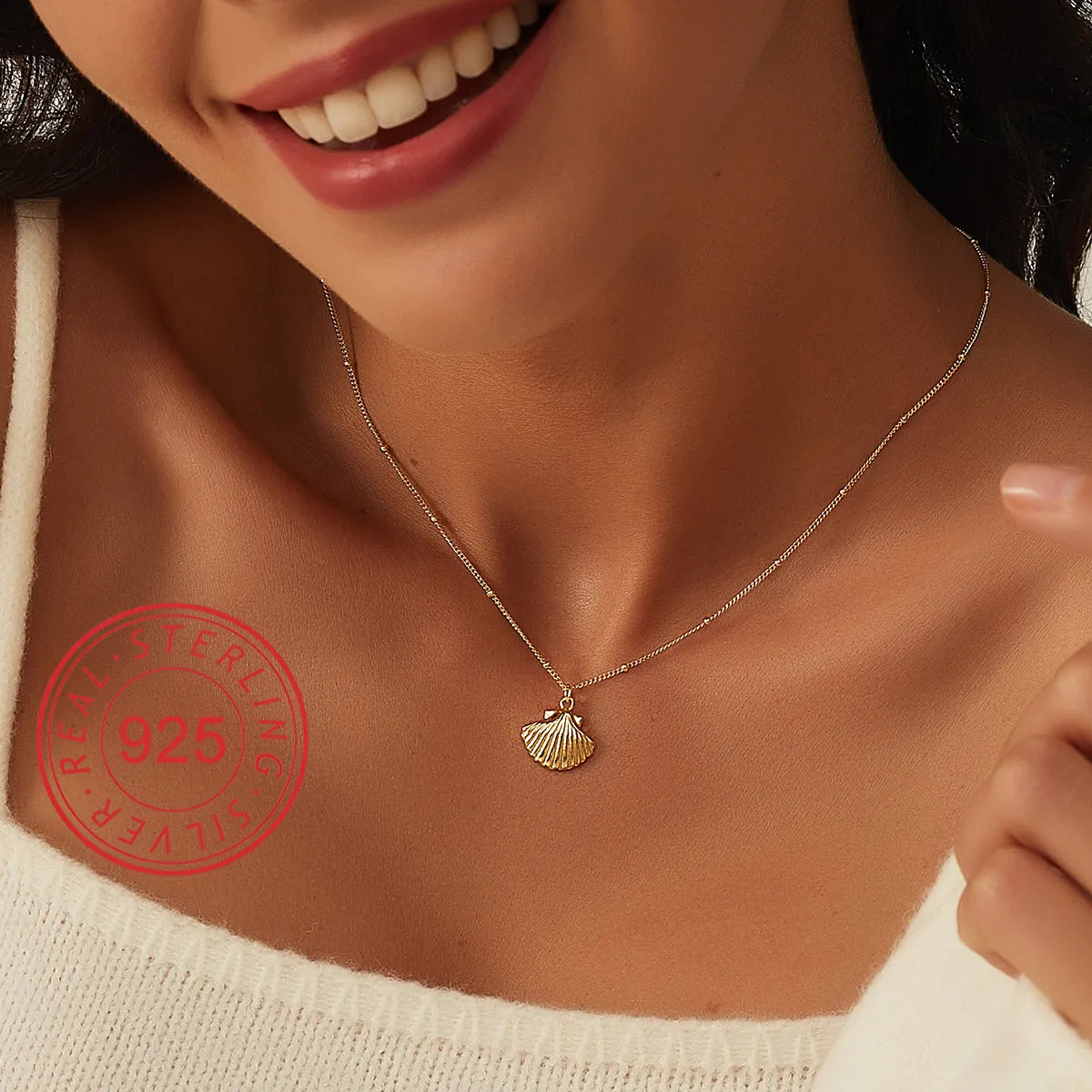 Sterling Silver 14K Gold Plated IG Style Simple Style Hollow Out Inlay Round Rhombus Shell Shell Zircon Pendant Necklace