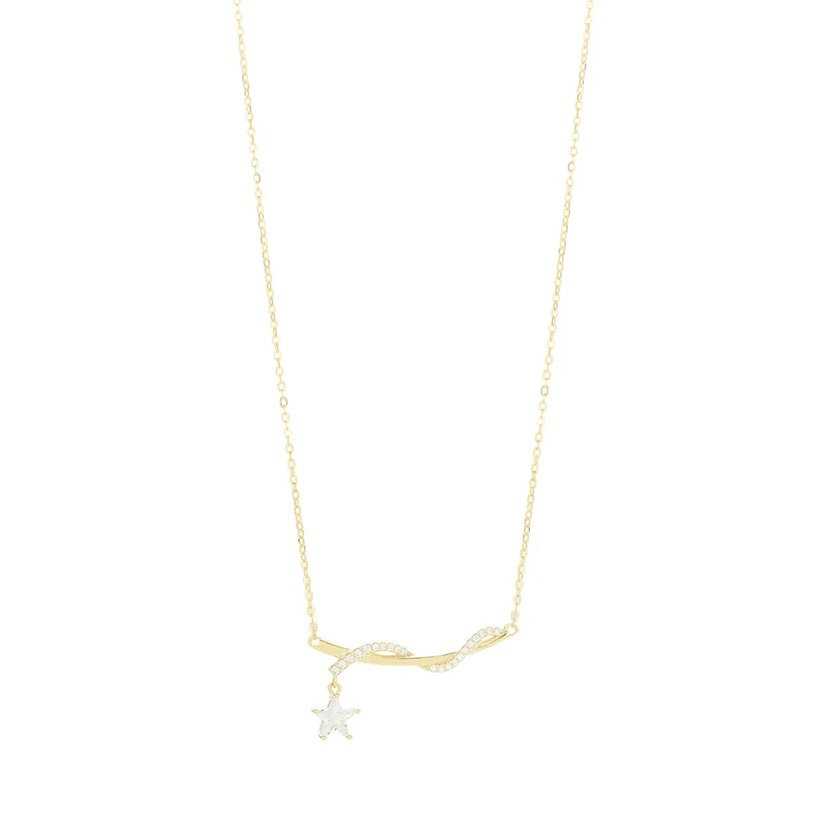 Sterling Silver 14K Gold Plated Inlay Star Zircon Pendant Necklace