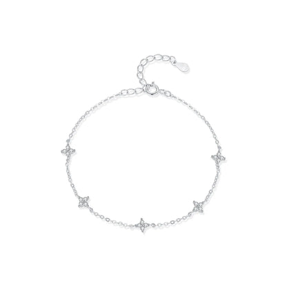 Sterling Silver 14K Gold Plated Rhodium Plated Inlay Four Leaf Clover Zircon Bracelets