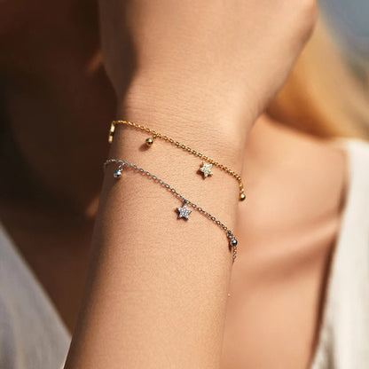 Sterling Silver 14K Gold Plated Rhodium Plated Inlay Star Zircon Bracelets