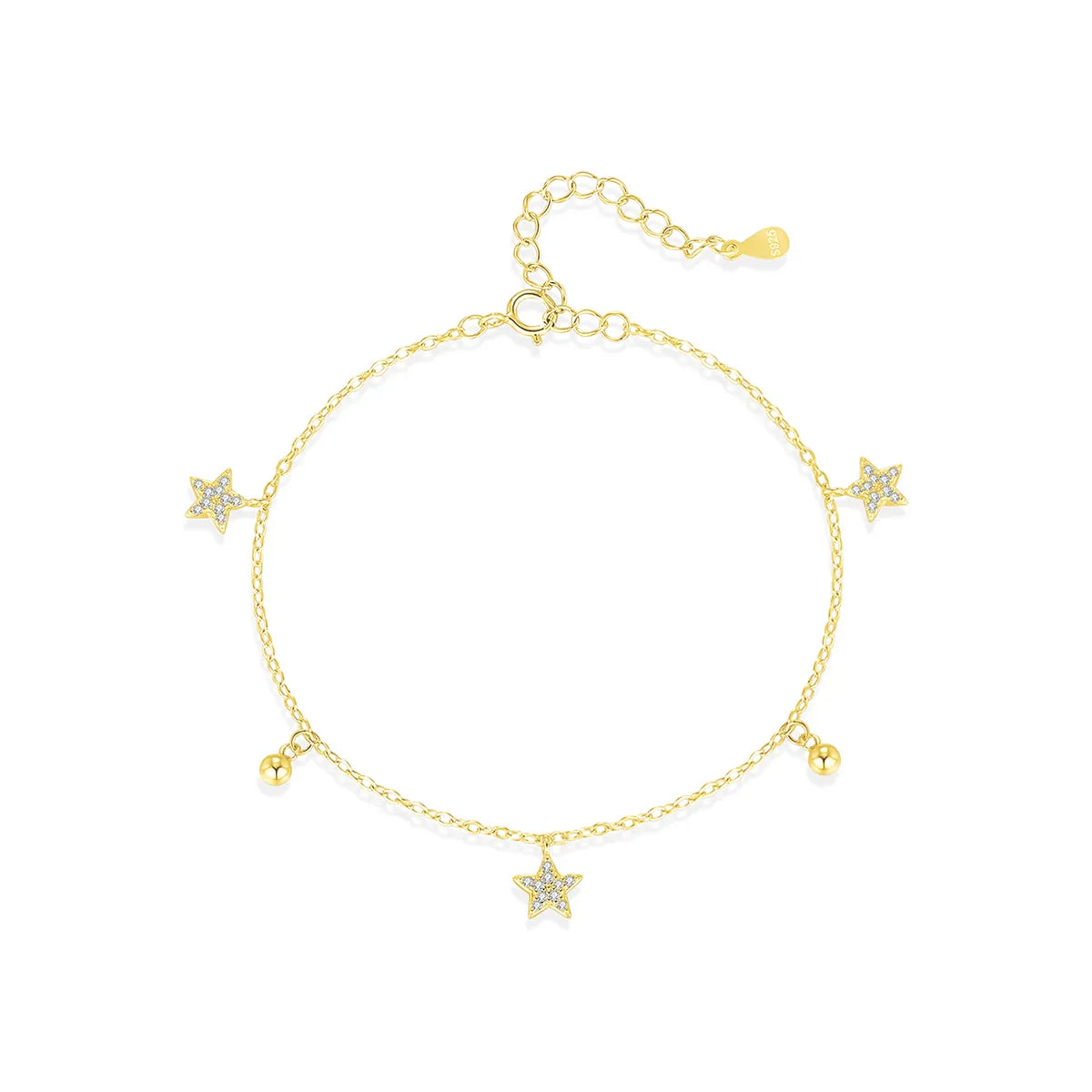 Sterling Silver 14K Gold Plated Rhodium Plated Inlay Star Zircon Bracelets