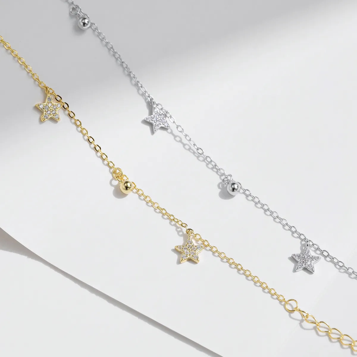 Sterling Silver 14K Gold Plated Rhodium Plated Inlay Star Zircon Bracelets