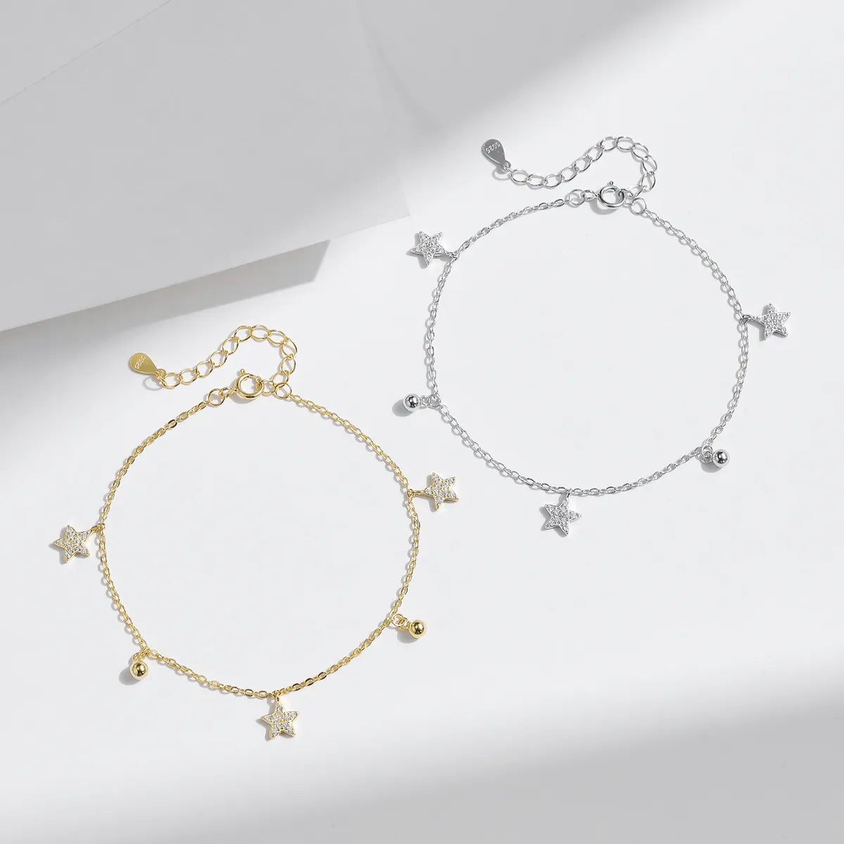 Sterling Silver 14K Gold Plated Rhodium Plated Inlay Star Zircon Bracelets