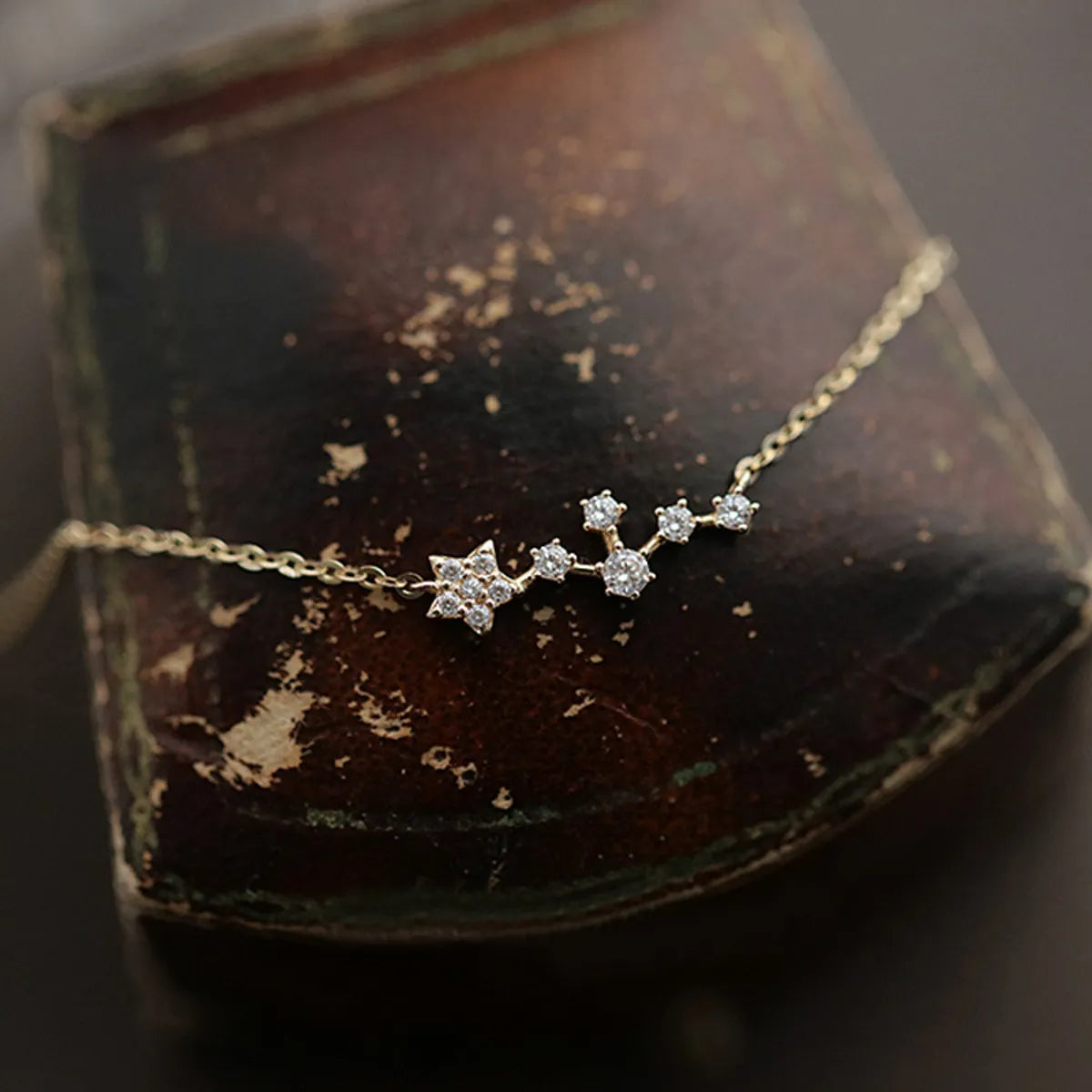 Sterling Silver 14K Gold Plated Simple Style Star Inlay Zircon Necklace