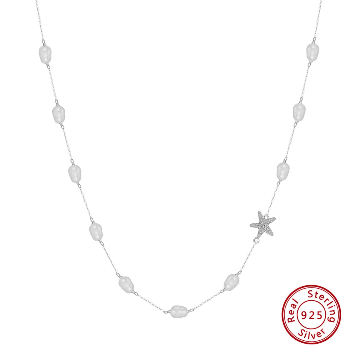 Sterling Silver 14K Gold Plated White Gold Plated Beach Sweet Simple Style Plating Inlay Starfish Freshwater Pearl Necklace