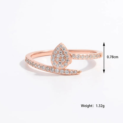 Sterling Silver 14K Gold Plated White Gold Plated Elegant Plating Inlay Round Oval Water Droplets Zircon Rings