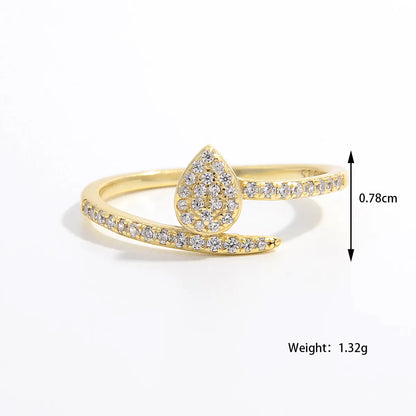 Sterling Silver 14K Gold Plated White Gold Plated Elegant Plating Inlay Round Oval Water Droplets Zircon Rings