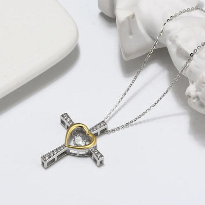 Sterling Silver 14K Gold Plated White Gold Plated Elegant Simple Style Streetwear Polishing Plating Inlay Geometric Cross Heart Shape Zircon Pendant Necklace