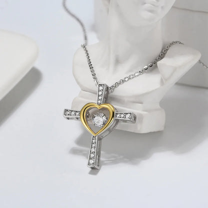 Sterling Silver 14K Gold Plated White Gold Plated Elegant Simple Style Streetwear Polishing Plating Inlay Geometric Cross Heart Shape Zircon Pendant Necklace