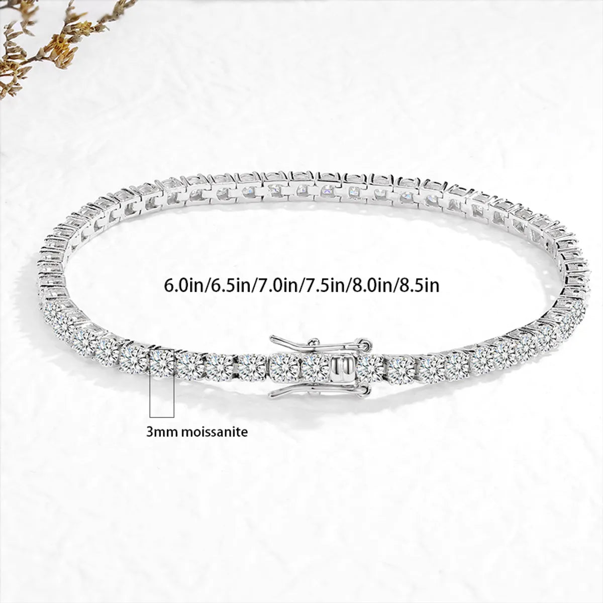 Sterling Silver 18K Gold Plated Casual Classic Style Round Plating Inlay Moissanite Tennis Bracelet