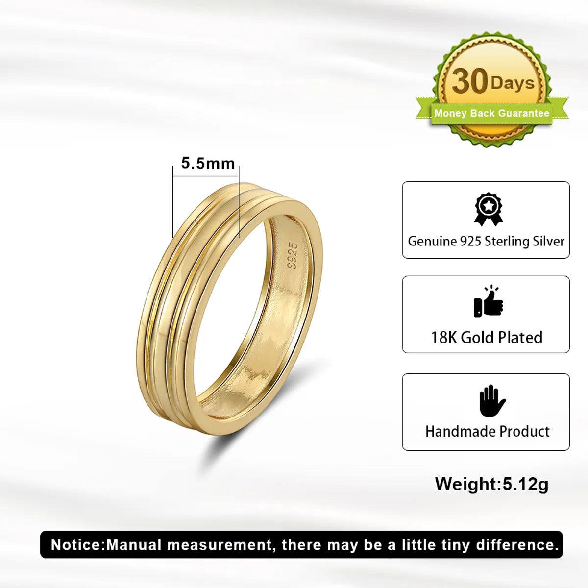 Sterling Silver 18K Gold Plated Casual Simple Style Solid Color Polishing Rings