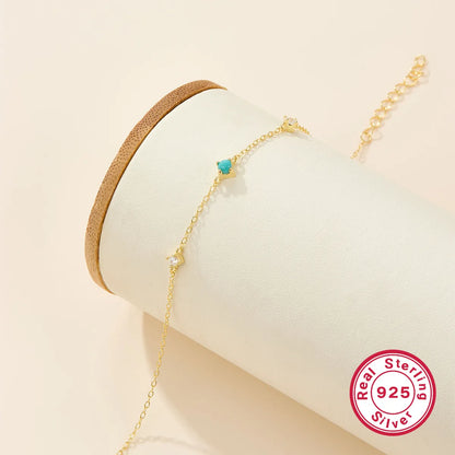 Sterling Silver 18K Gold Plated IG Style Paper Clip Round Inlay Turquoise Zircon Bracelets