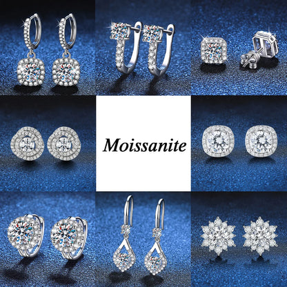 Sterling Silver 18K Gold Plated Plating Inlay U Shape Geometric Snowflake Moissanite Drop Earrings Earrings Ear Studs