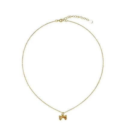 Sterling Silver 18K Gold Plated Sweet Bow Knot Pendant Necklace