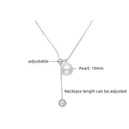 Sterling Silver 18K Gold Plated White Gold Plated Elegant Polishing Drawstring Inlay Solid Color Pearl Necklace