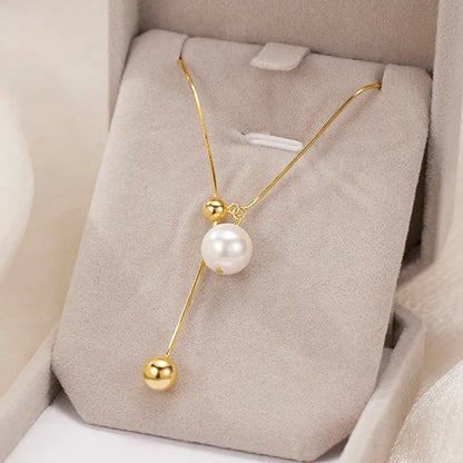 Sterling Silver 18K Gold Plated White Gold Plated Elegant Polishing Drawstring Inlay Solid Color Pearl Necklace