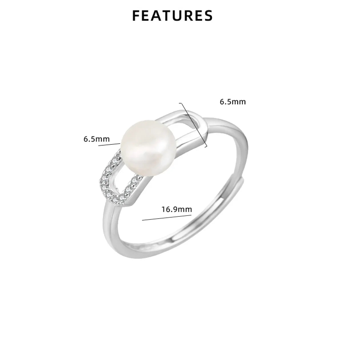 Sterling Silver 18K Gold Plated White Gold Plated Elegant Simple Style Geometric Polishing Hollow Out Inlay Pearl Zircon Open Rings