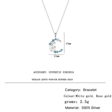 Sterling Silver Casual Hollow Out Inlay Moon Zircon Pendant Necklace