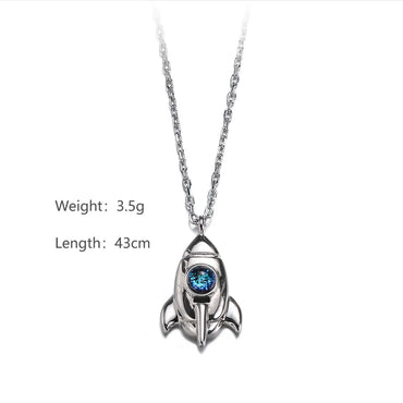 Sterling Silver Casual Simple Style Classic Style Inlay Spacecraft Glass Stone Pendant Necklace