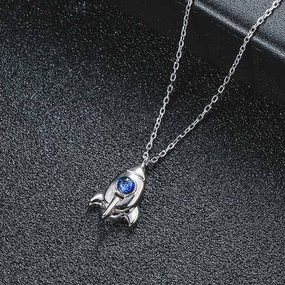 Sterling Silver Casual Simple Style Classic Style Inlay Spacecraft Glass Stone Pendant Necklace