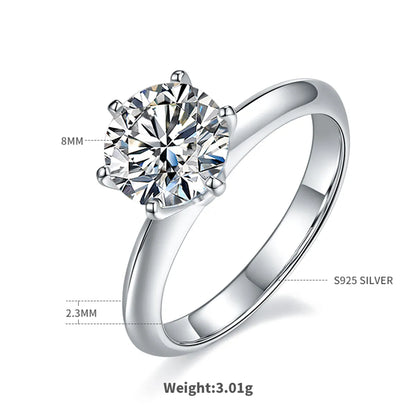 Sterling Silver Elegant GRA Certificate Plating Inlay Round Lab-Grown Diamonds Moissanite Rings