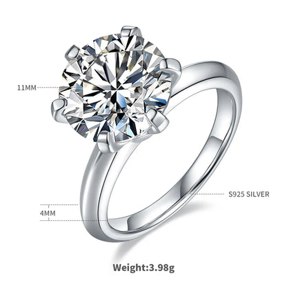 Sterling Silver Elegant GRA Certificate Plating Inlay Round Lab-Grown Diamonds Moissanite Rings