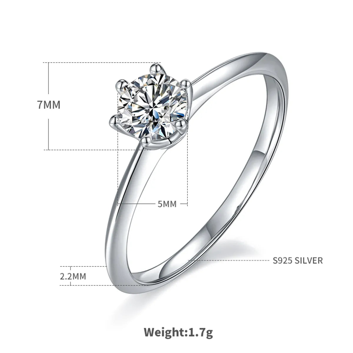 Sterling Silver Elegant GRA Certificate Plating Inlay Round Lab-Grown Diamonds Moissanite Rings