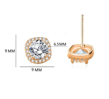 Sterling Silver Elegant Lady Classic Style Inlay Round Square Moissanite Zircon Ear Studs