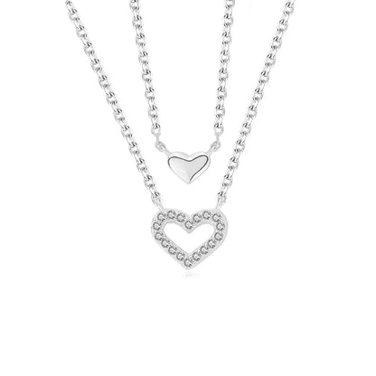 Sterling Silver Elegant Lady Plating Inlay Heart Shape Zircon Double Layer Necklaces Pendant Necklace