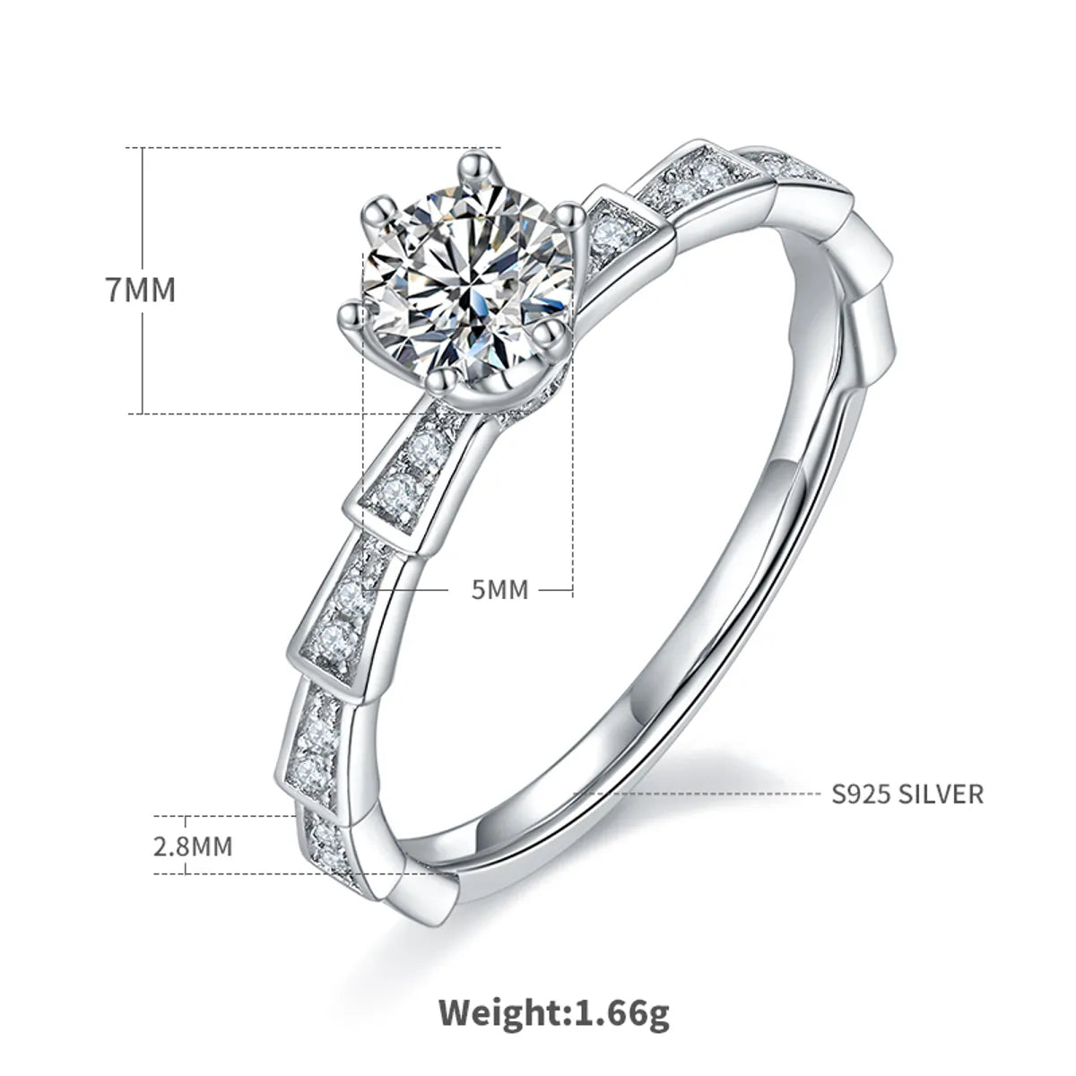 Sterling Silver Elegant Plating Inlay Round Moissanite Rings