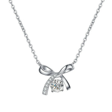 Sterling Silver Elegant Simple Style Bow Knot GRA Plating Moissanite Zircon Pendant Necklace