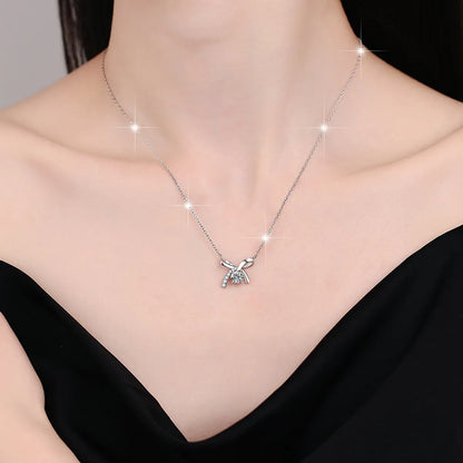 Sterling Silver Elegant Simple Style Bow Knot GRA Plating Moissanite Zircon Pendant Necklace