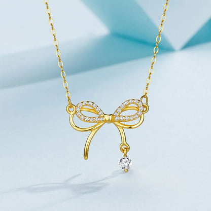 Sterling Silver Elegant Simple Style Bow Knot Plating Pendant Necklace