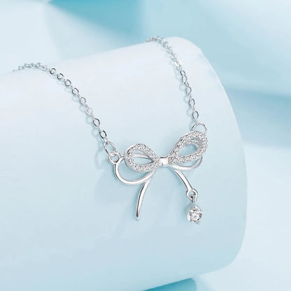 Sterling Silver Elegant Simple Style Bow Knot Plating Pendant Necklace