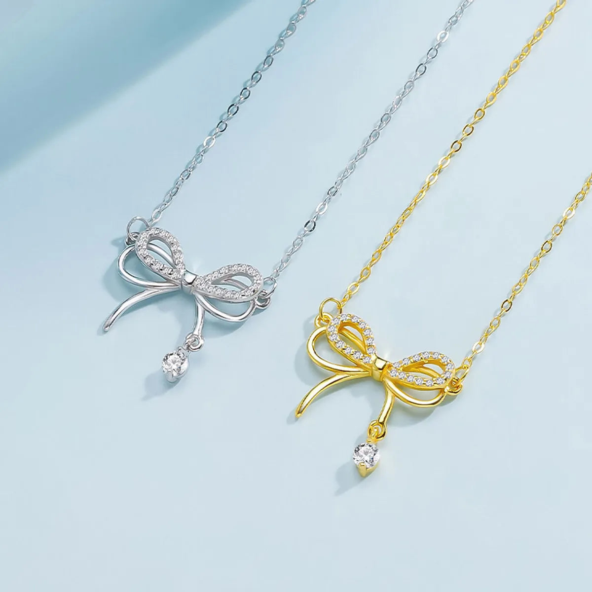 Sterling Silver Elegant Simple Style Bow Knot Plating Pendant Necklace