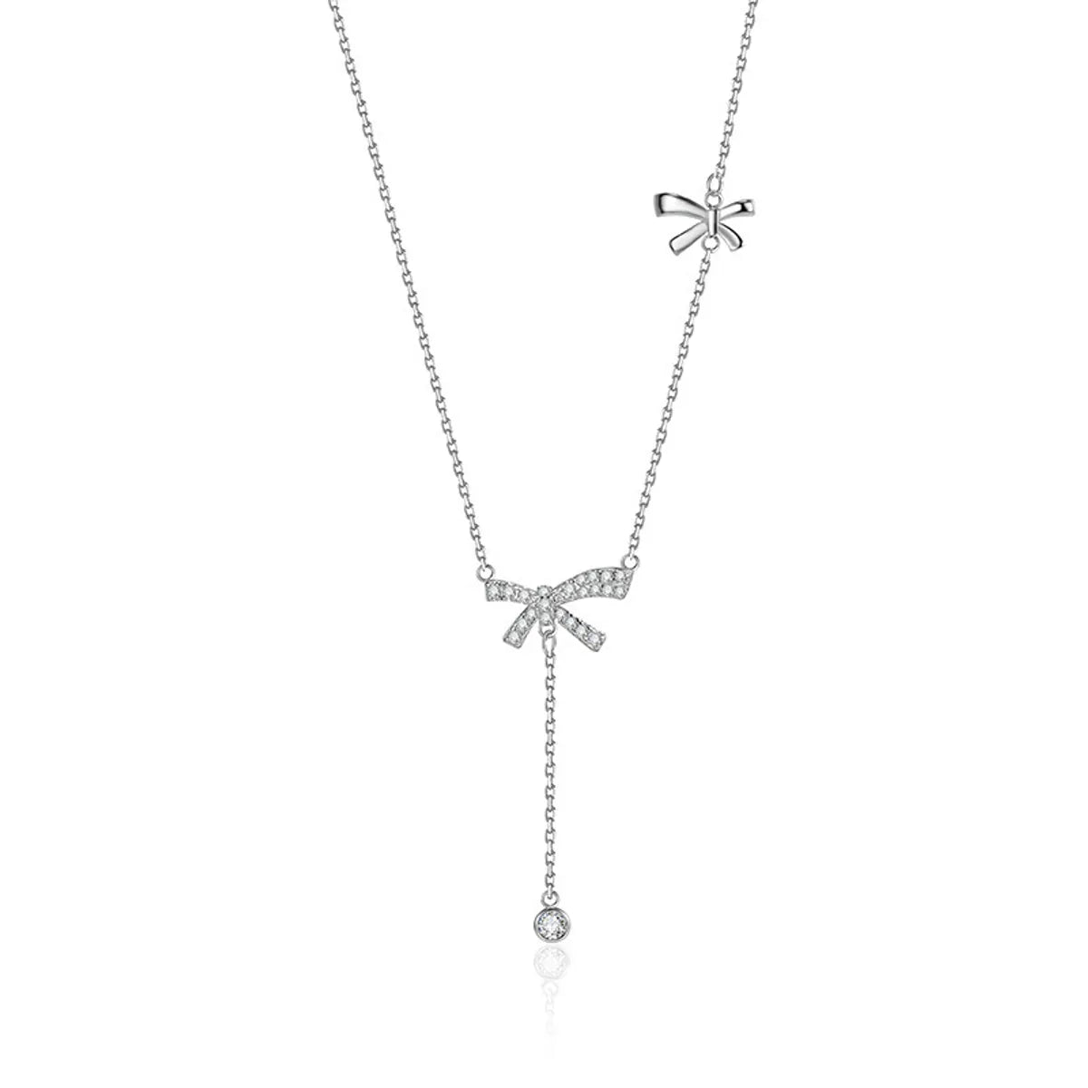 Sterling Silver Elegant Simple Style Bow Knot Plating Zircon Pendant Necklace