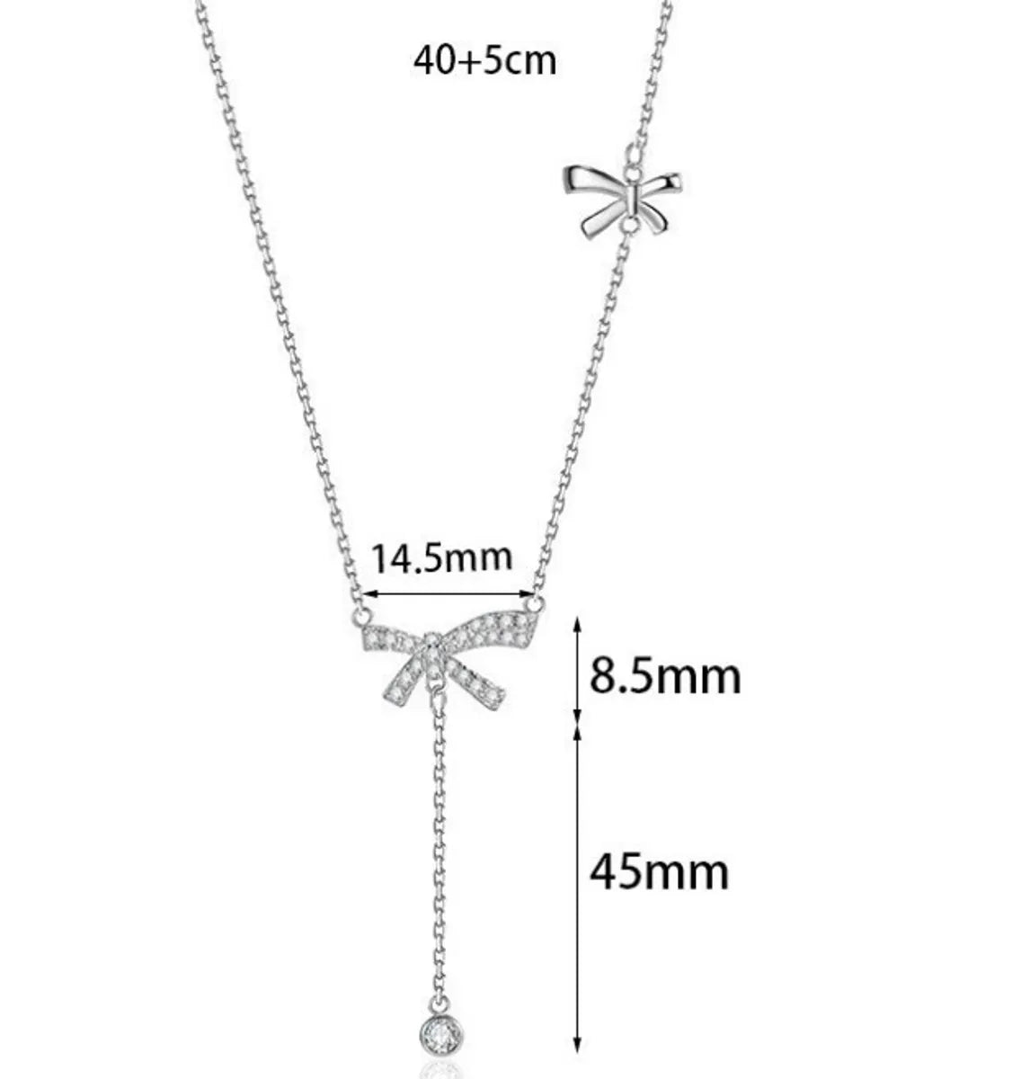 Sterling Silver Elegant Simple Style Bow Knot Plating Zircon Pendant Necklace