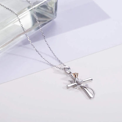 Sterling Silver Elegant Simple Style Cross Rose Plating Pendant Necklace