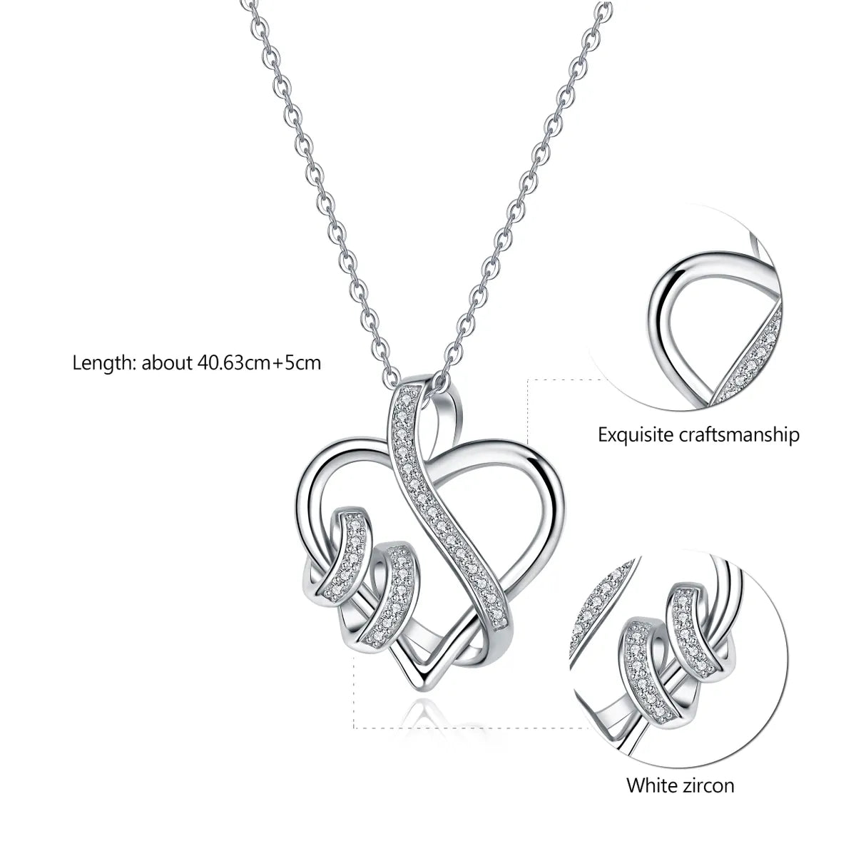 Sterling Silver Elegant Simple Style Heart Shape Inlay Zircon Pendant Necklace