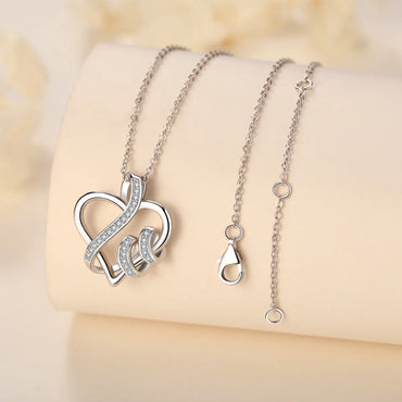 Sterling Silver Elegant Simple Style Heart Shape Inlay Zircon Pendant Necklace