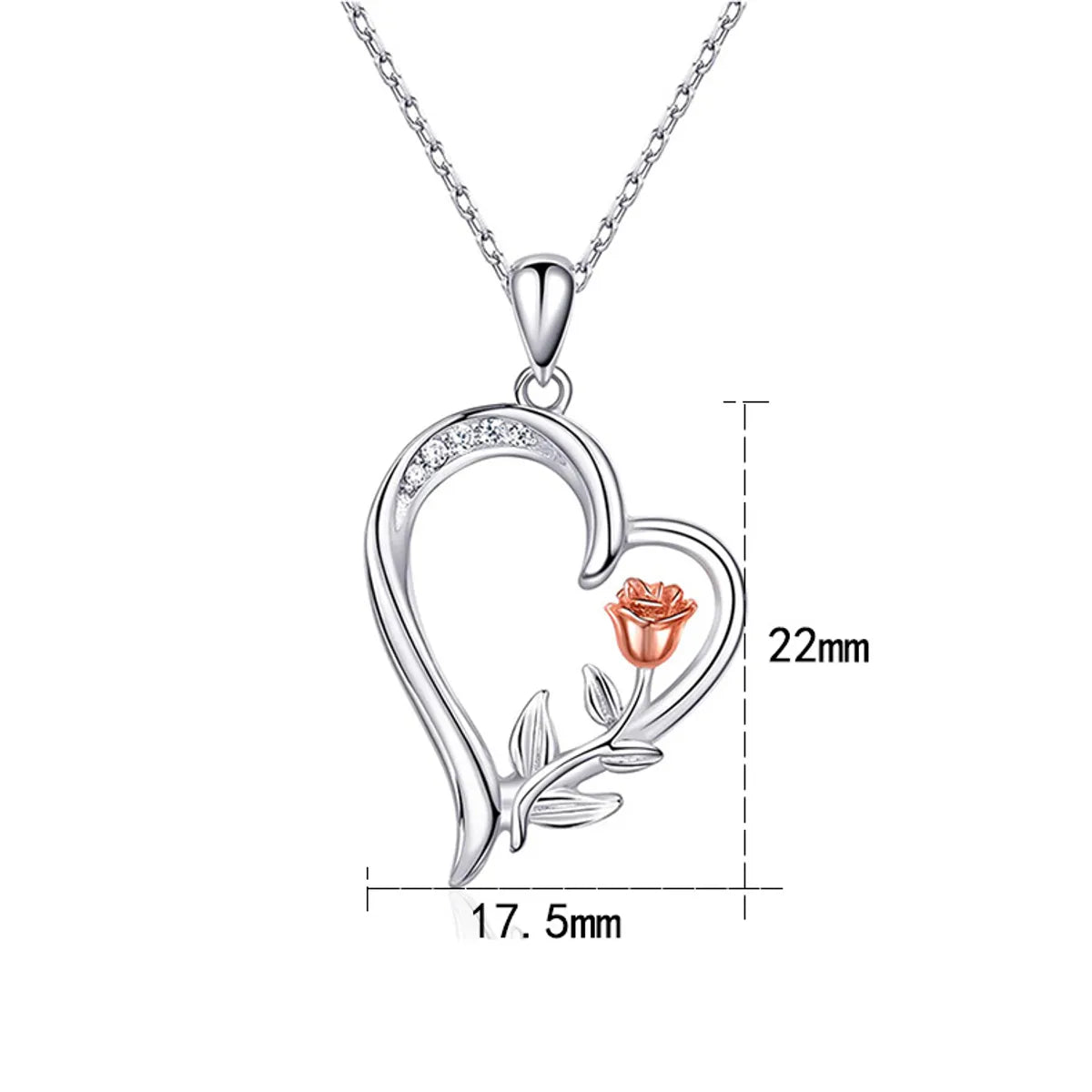 Sterling Silver Elegant Simple Style Heart Shape Rose Plating Pendant Necklace