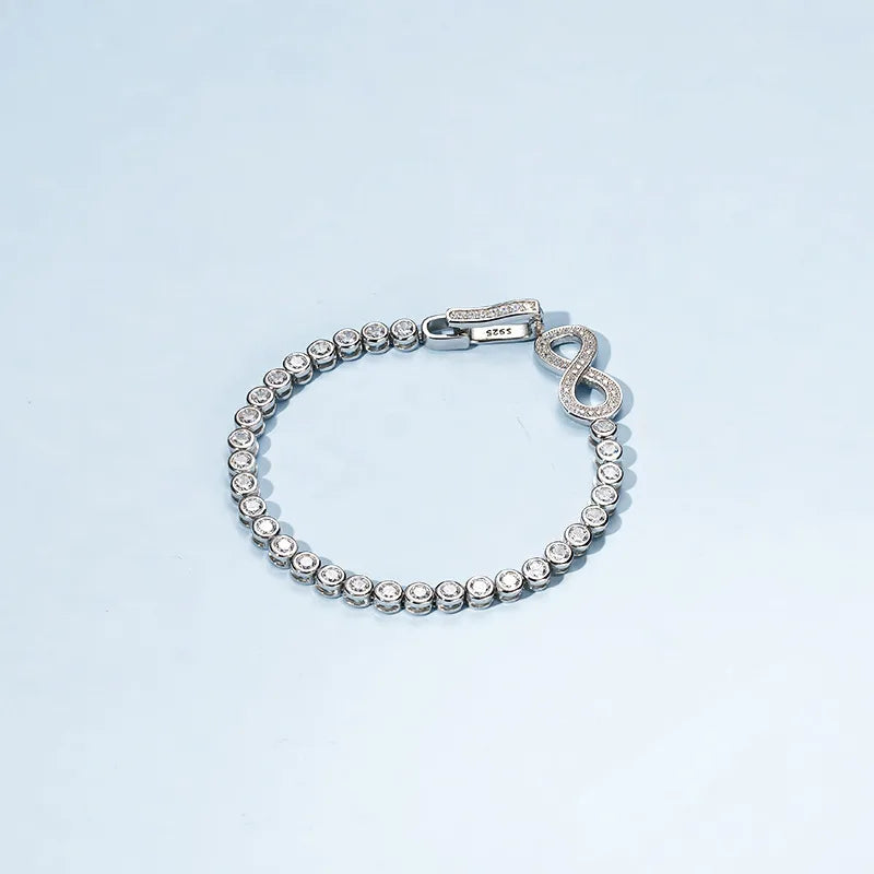 Sterling Silver Elegant Simple Style Infinity High Carbon Diamond Bracelets