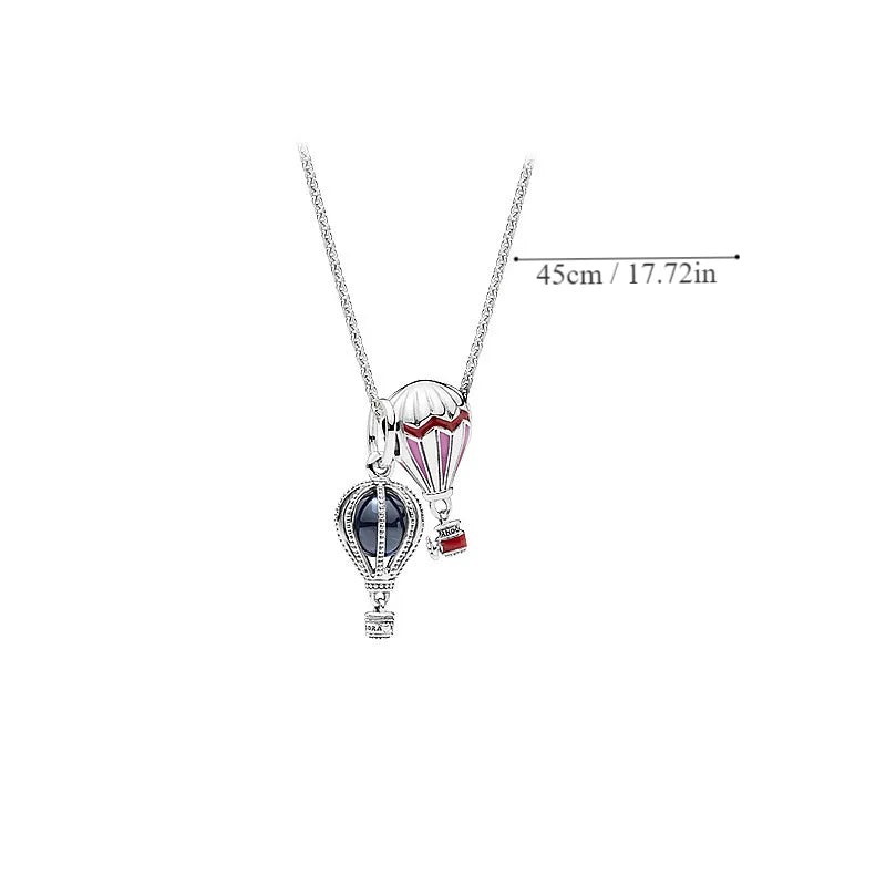 Sterling Silver Elegant Simple Style Inlay Hot Air Balloon Zircon Pendant Necklace