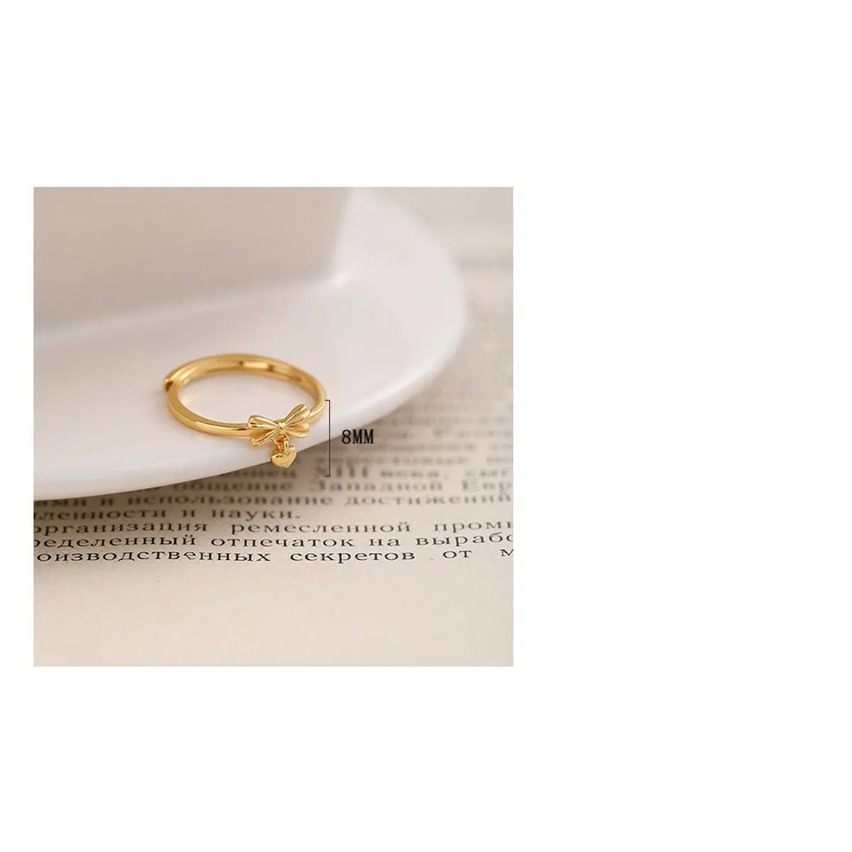 Sterling Silver Gold Plated Casual Heart Shape Bow Knot Open Rings