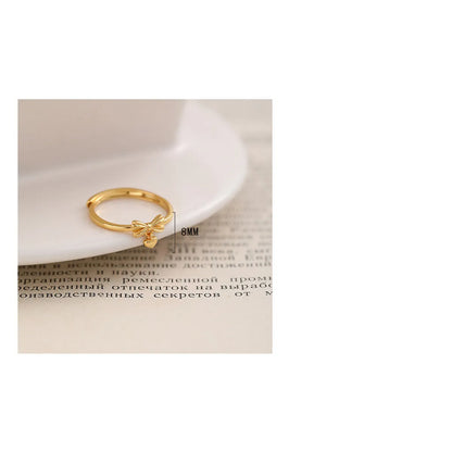 Sterling Silver Gold Plated Casual Heart Shape Bow Knot Open Rings