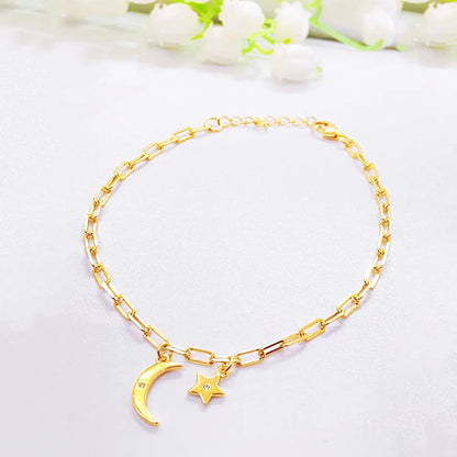 Sterling Silver Gold Plated Cute Simple Style Classic Style Star Moon Plating Inlay Zircon Bracelets