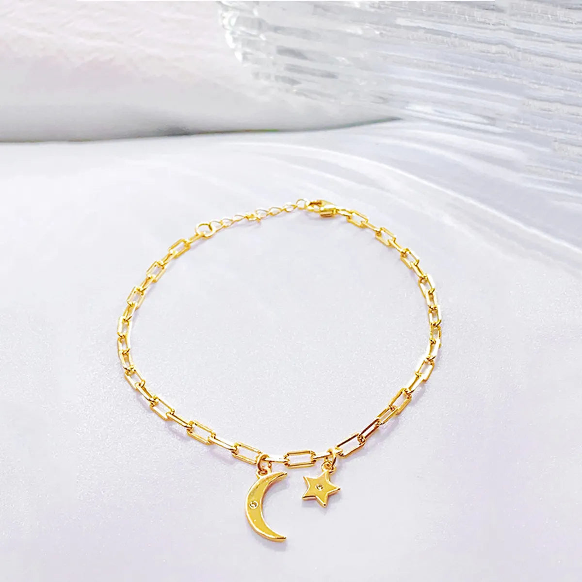 Sterling Silver Gold Plated Cute Simple Style Classic Style Star Moon Plating Inlay Zircon Bracelets