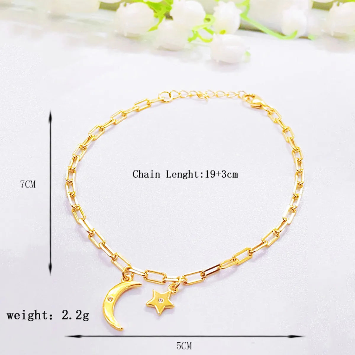 Sterling Silver Gold Plated Cute Simple Style Classic Style Star Moon Plating Inlay Zircon Bracelets