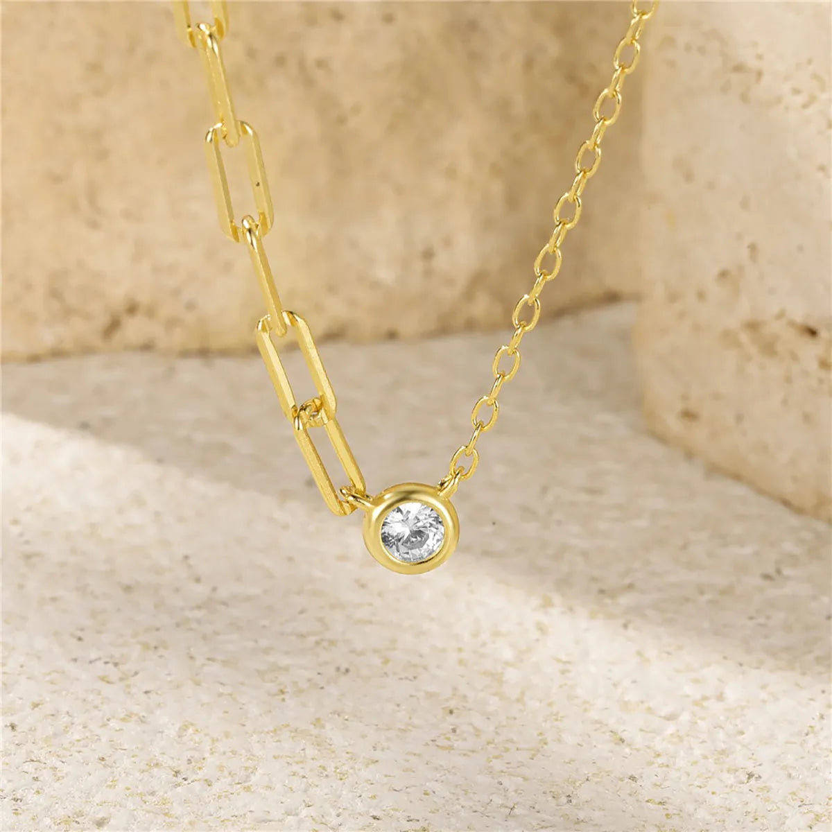 Sterling Silver Gold Plated Inlay Geometric Zircon Necklace