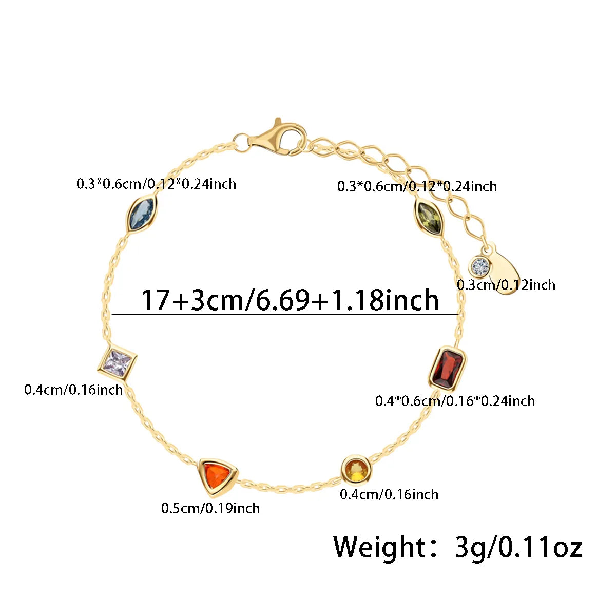 Sterling Silver Gold Plated Simple Style Classic Style Plating Inlay Geometric Glass Zircon Bracelets